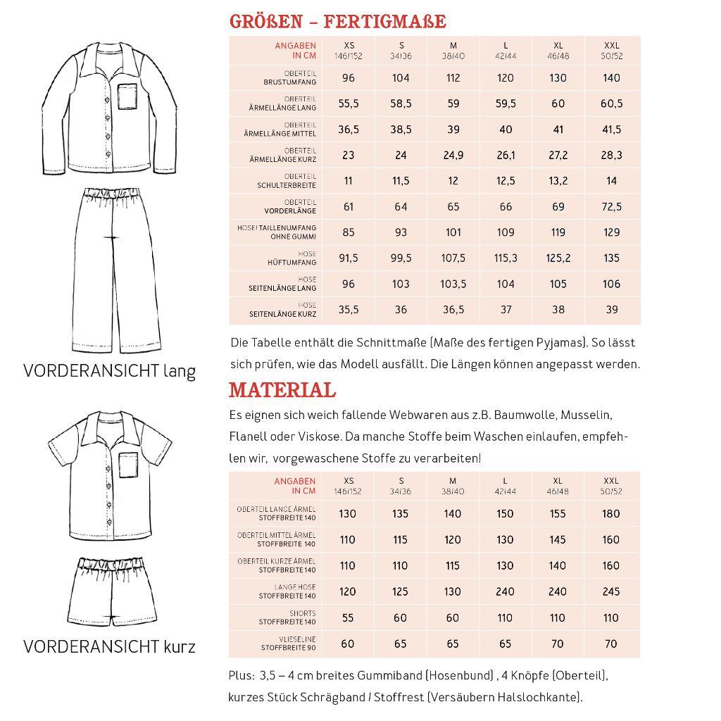 Papierschnittmuster Pyjama Frau Hilda XS-XXL